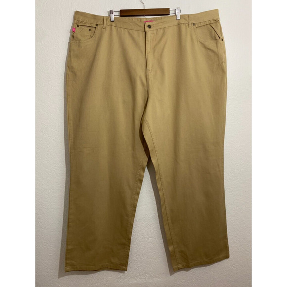 Woman Within 34T Tan Pants Chino Womens Cotton Flat Front Cropped Natural Fit - Picture 1 of 7